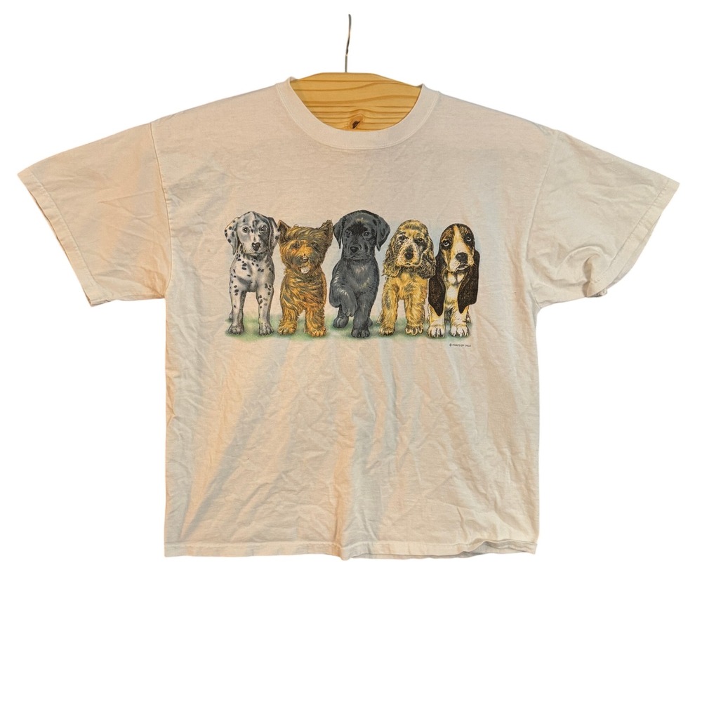 Vintage Delta Magnum Weight Prints of Tails Dog Graphic T-Shirt White XL USA